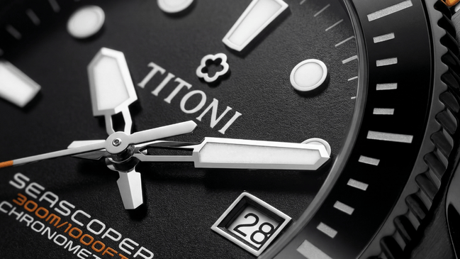 Nahaufnahme, zifferblatt der Titoni Seascoper Limited Edition
