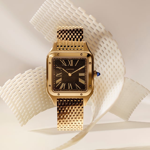 Cartier Santos Dumont Obsidian, gelbgold mit 15-reihigem Armband