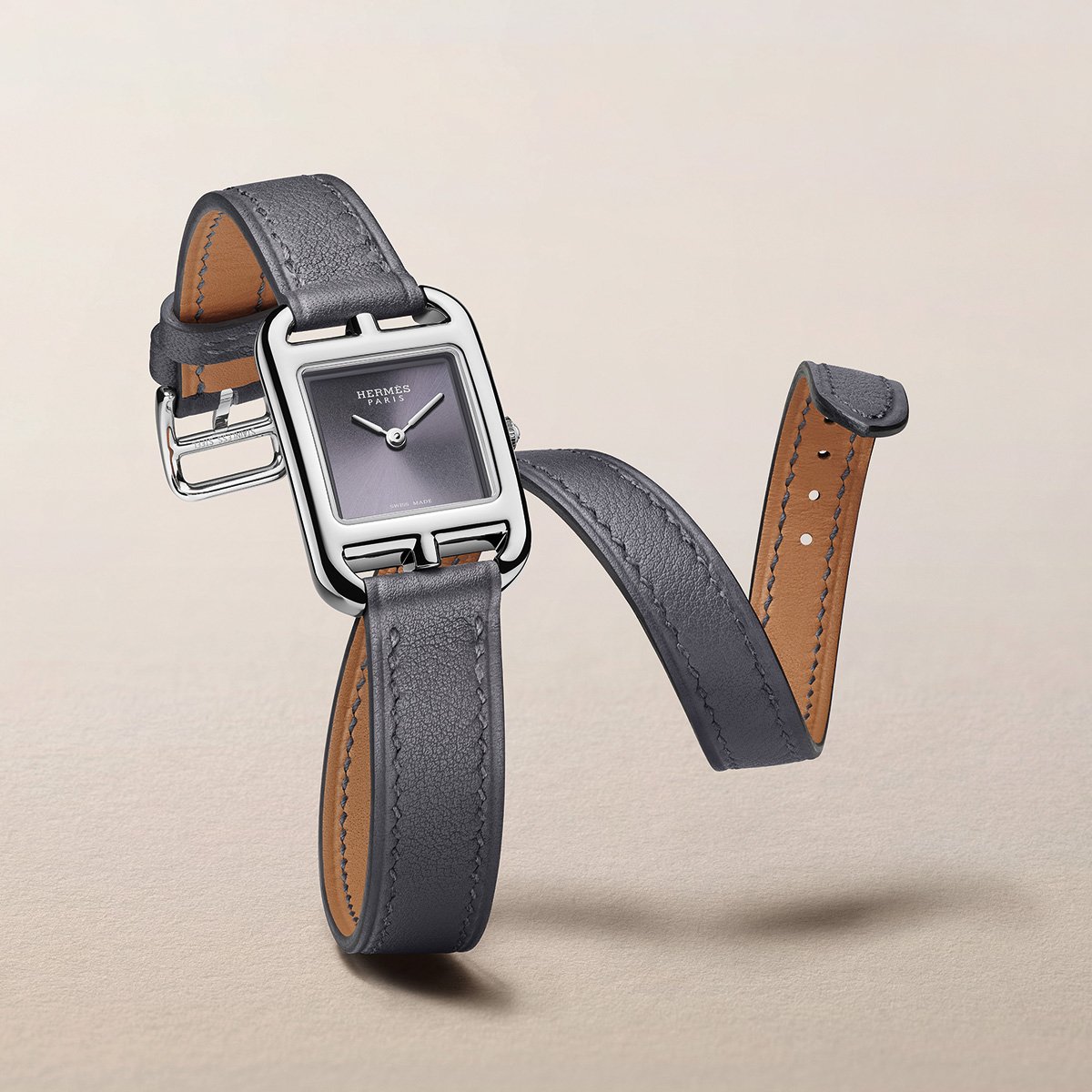 Hermès Cape Cod, Edestahl-Uhr mit Zifferblatt in Schiefergrau