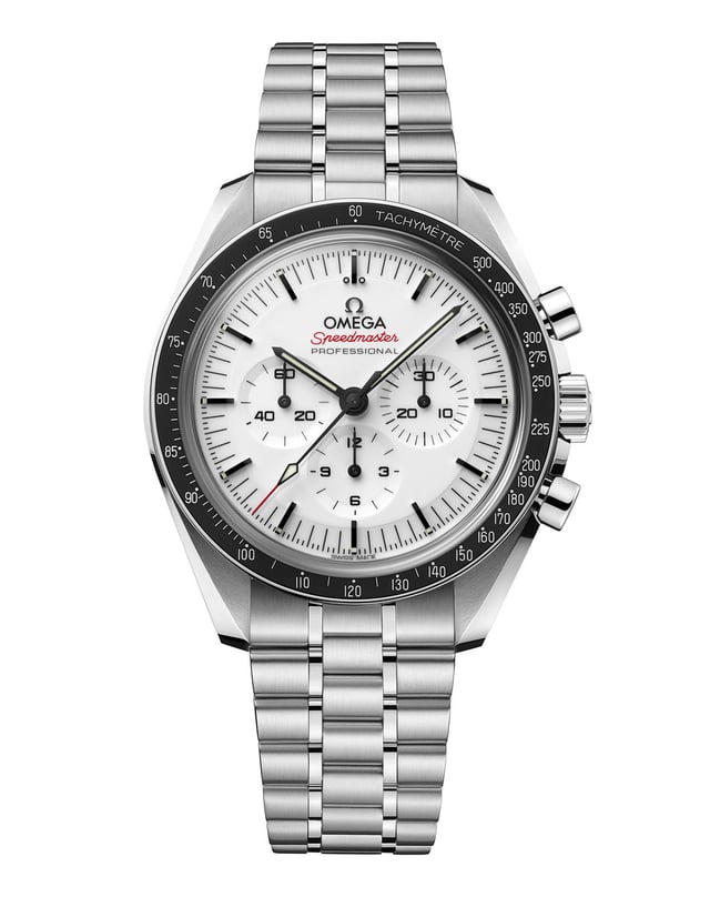 Omega: Speedmaster Professional Moonwatch mit weißem Zifferblatt, Saphirglas und Glasboden Ref. 1.310.30.42.50.04.001