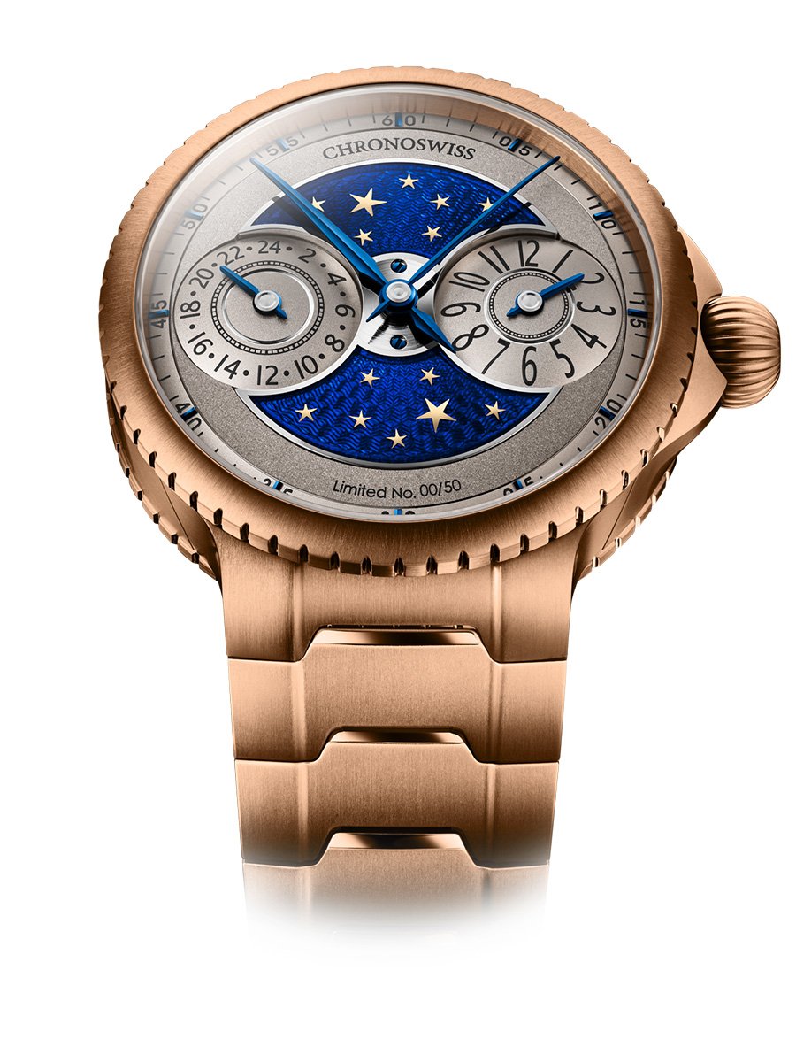 Chronoswiss: Pulse GMT Enamel Sky Gold, Frontansicht Uhr