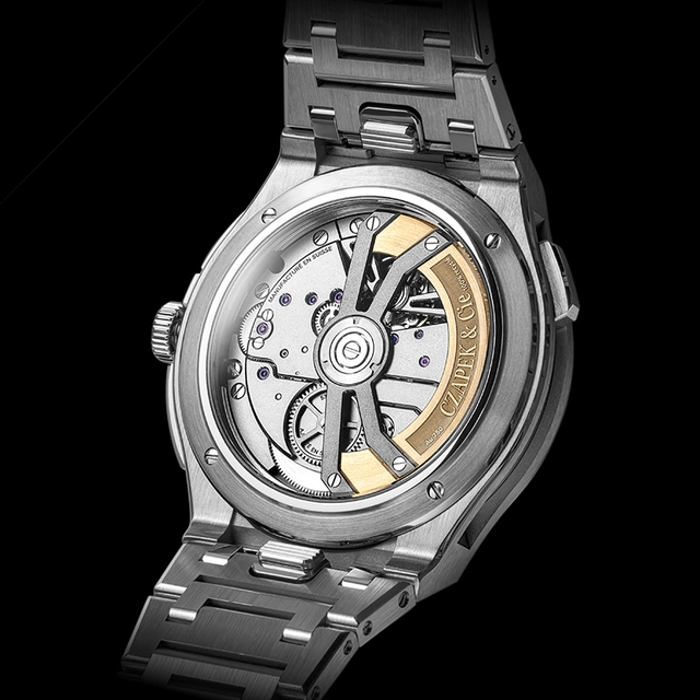 Czapek Antarctique Rattrapante RUR, Blick auf den Gehäuseboden