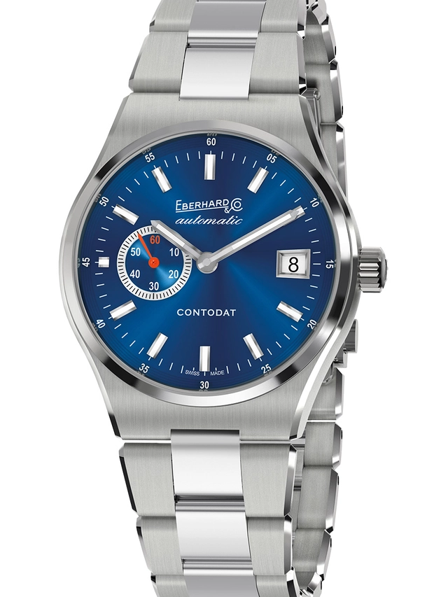 Eberhard & Co, Contodat, Dreizeigeruhr Referenz 41156.04, Edelstahluhr mit blauem Zifferblatt 