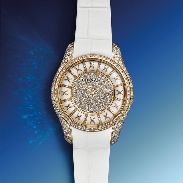 Enamel Watch in 18k Gelbgold mit weißem Emaille-Ring