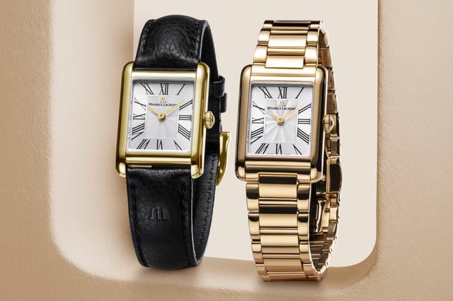 Uhren der Maurice Lacroix Fiaba-Square-Kollektion mit Edelstahl- und Kalbslederarmband