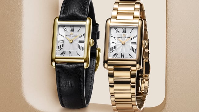 Uhren der Maurice Lacroix Fiaba-Square-Kollektion mit Edelstahl- und Kalbslederarmband