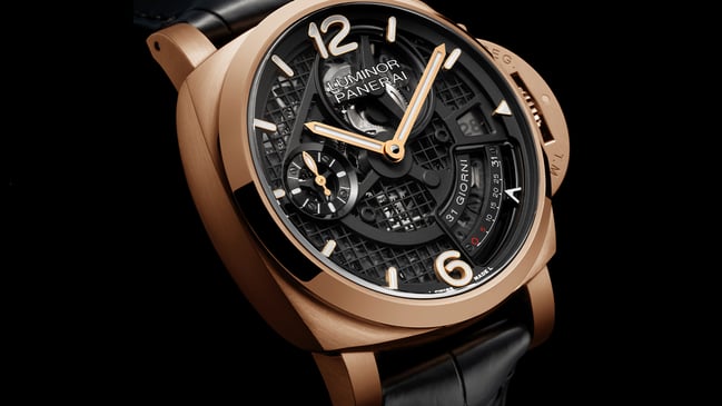 Panerai Luminor 31 Giorni PAM01631, Golduhr mit skelettiertem Zifferblatt und hoher Gangreserve