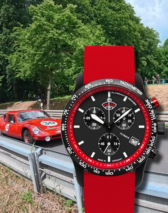 Ruhla: Glasbach Cup Flyback-Chronograph in Rot