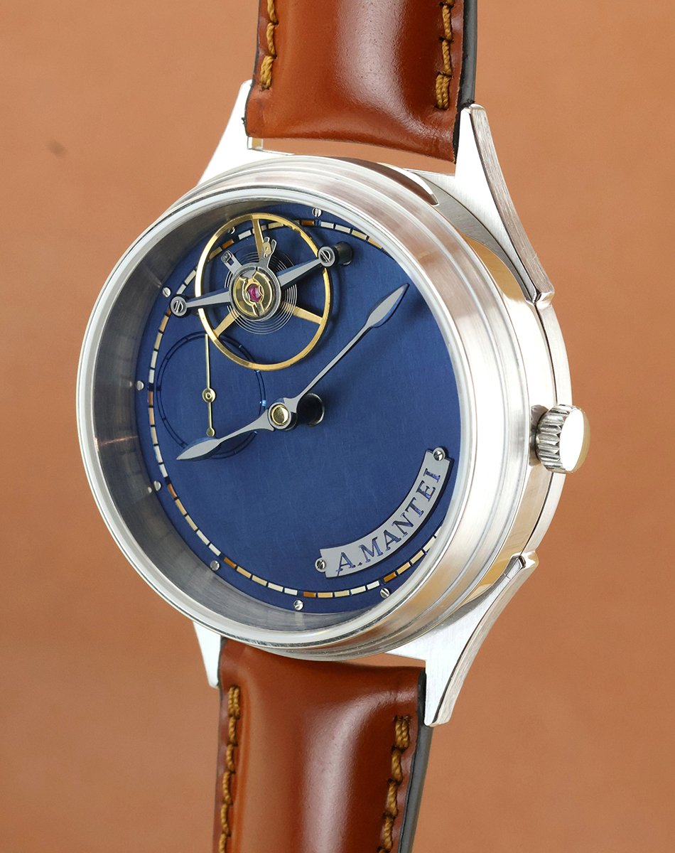 A. Mantei – Horologium, ausgefallene Uhr aus Silber mit Handaufzugswerk