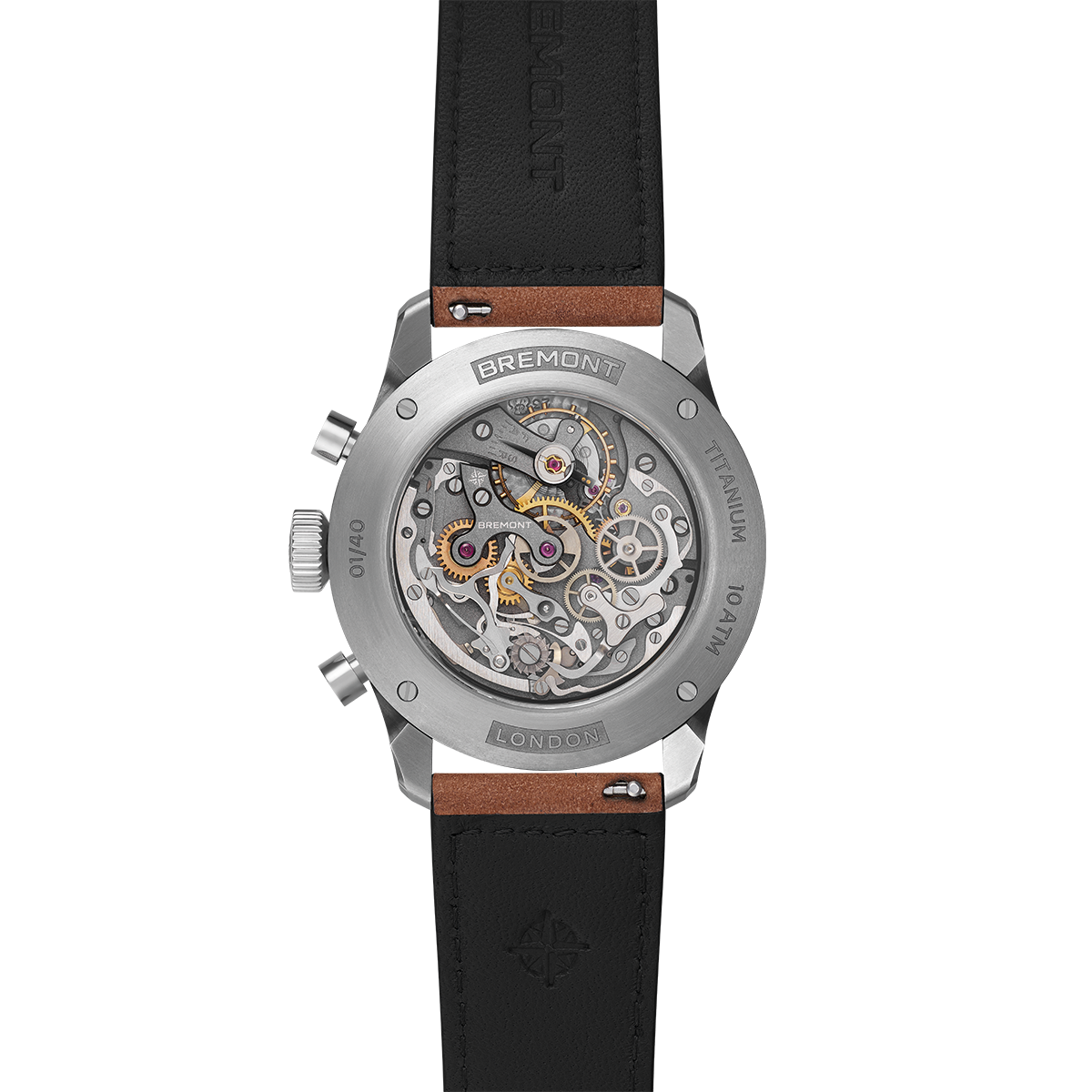 Bremont Altitude Chronograph Pulsograph, Gehäuseboden mit Blick auf das Kaliber Valjoux 23