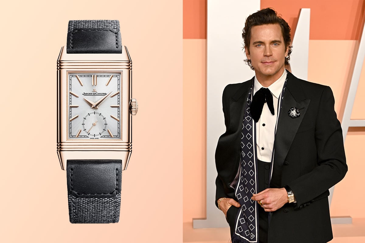Matthew Bomer mit Jaeger-LeCoultre Reverso Tribute Small Seconds in Roségold (700/1000)