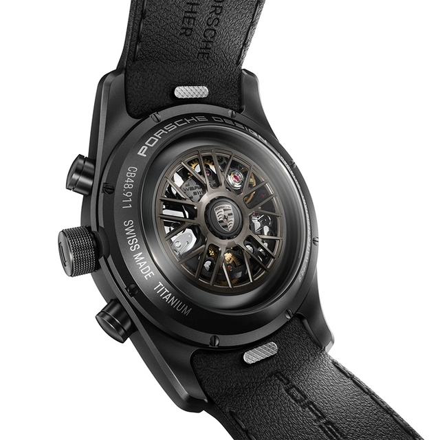 Porsche Design M03 CBTP, Turbo S Rückseite der Uhr mit Sicht auf Uhrwerk