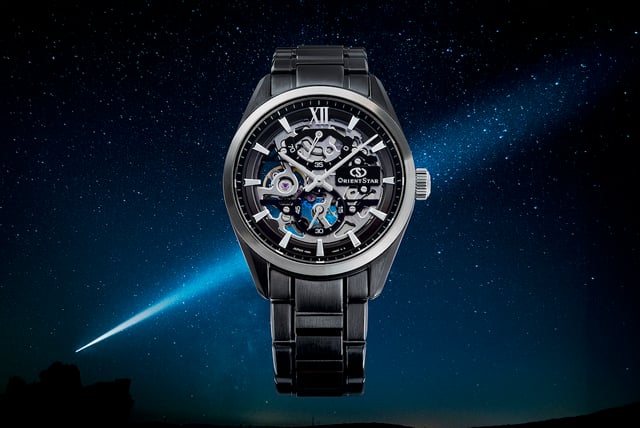 Frontalansicht der Orient Star M34 F8 Skeleton Hand Winding