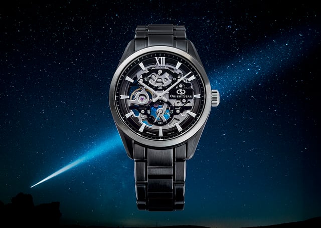 Frontalansicht der Orient Star M34 F8 Skeleton Hand Winding