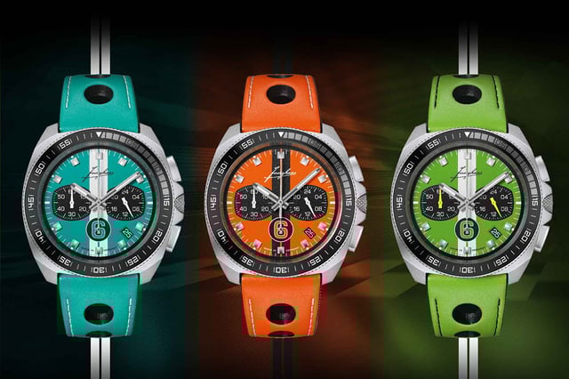 Junghans: 1972 Chronoscope Sports Edition 2026, Titel, drei Uhren nebeneinander