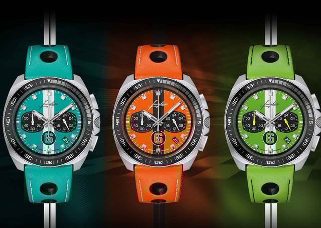 Junghans: 1972 Chronoscope Sports Edition 2026, Titel, drei Uhren nebeneinander