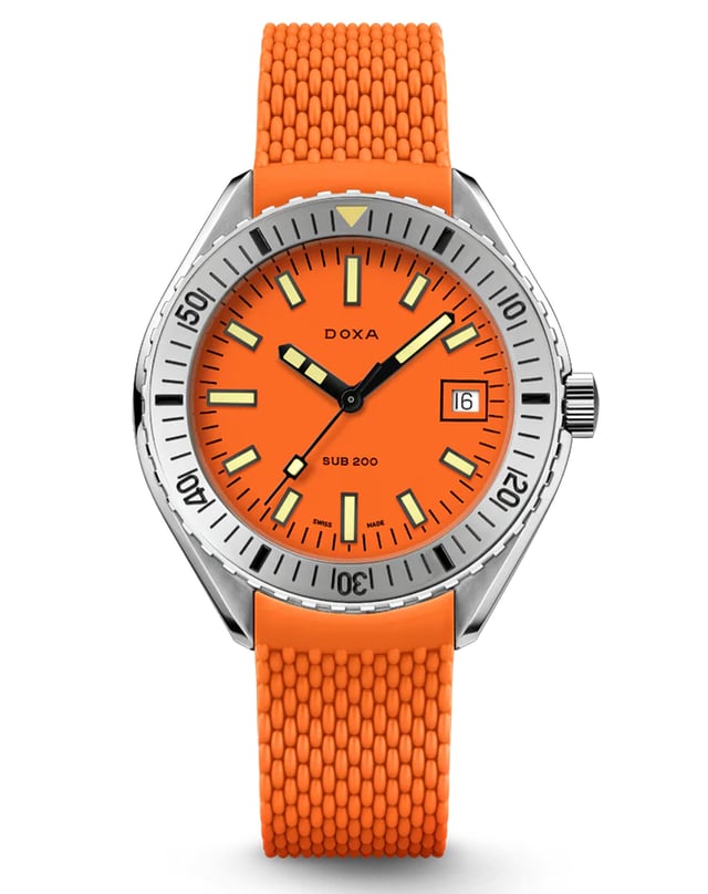 Doxa SUB 200, Taucheruhr mit orangefarbenem Kautschukband