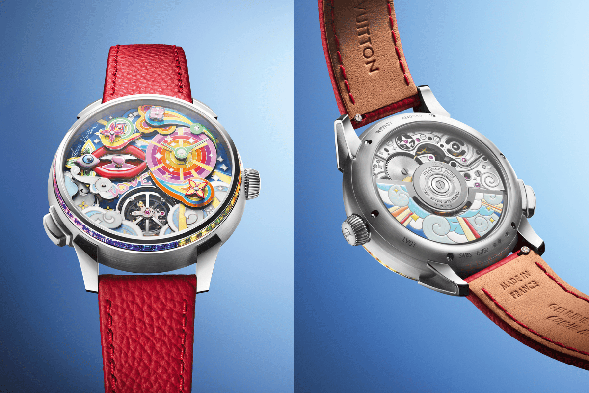 Front und Rückseite der Louis Vuitton Tambour Taiko Arty Automata mit Gehäuseboden