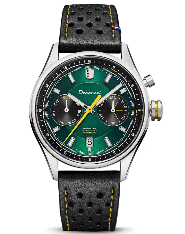 Depancel – Allure Autosport, Automatikuhr mit Lederband und grünem Zifferblatt