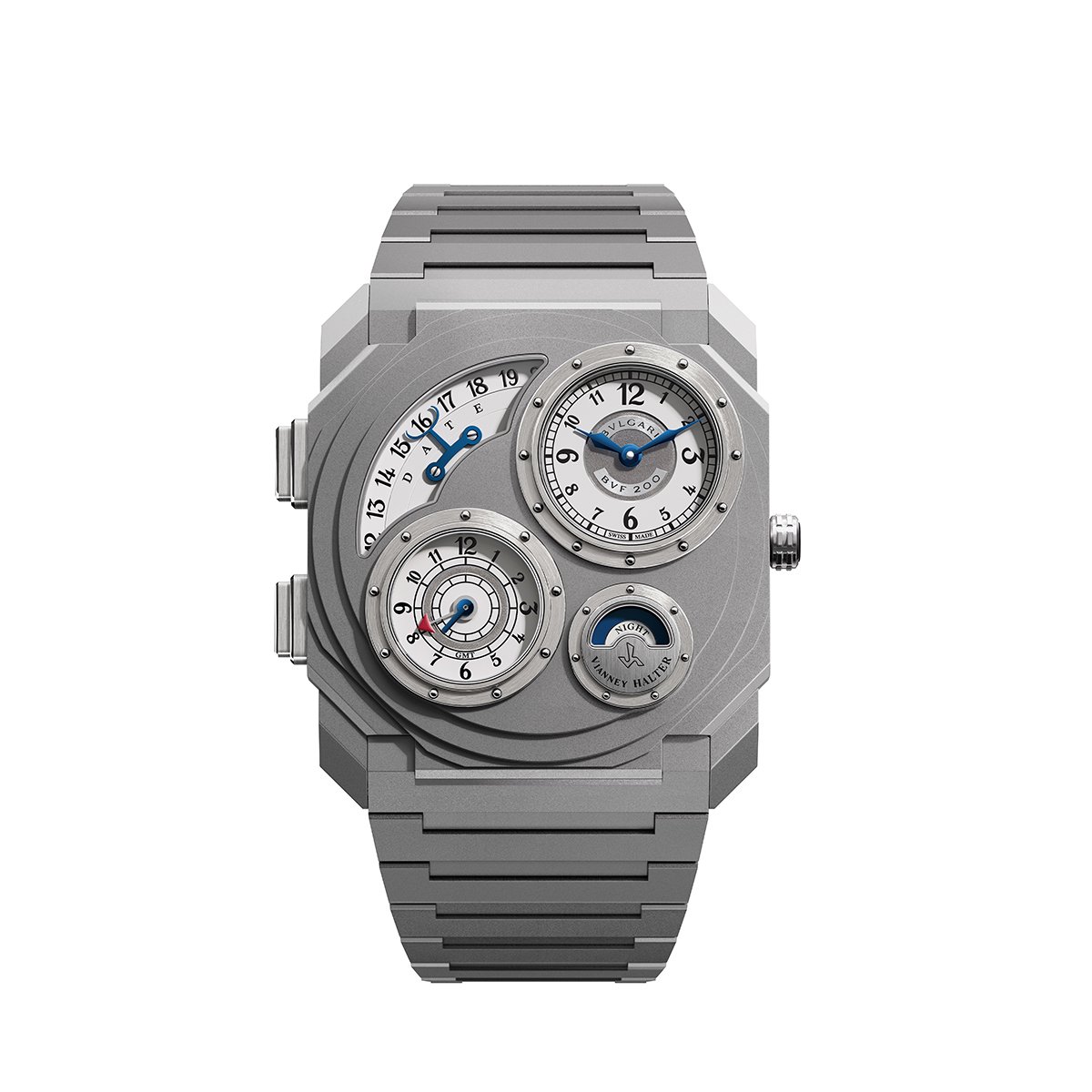 Frontansicht der Bulgari – Octo Finissimo Dual Time × Vianney Halter