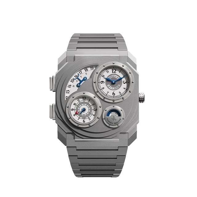 Frontansicht der Bulgari – Octo Finissimo Dual Time × Vianney Halter
