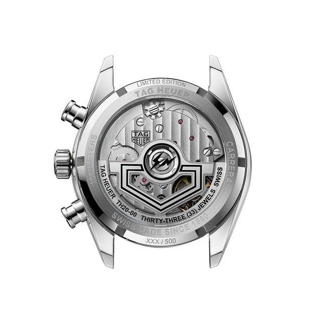 TAG Heuer: Carrera Chronograph x fragment Limited Edition, Gehäuseboden mit Werk