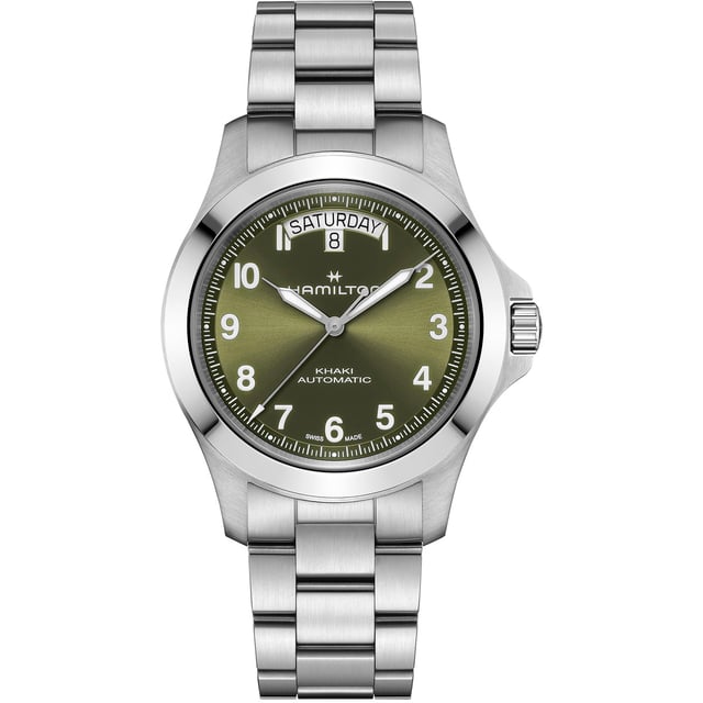 Hamilton: Khaki Field King Day-Date grün Stahlband