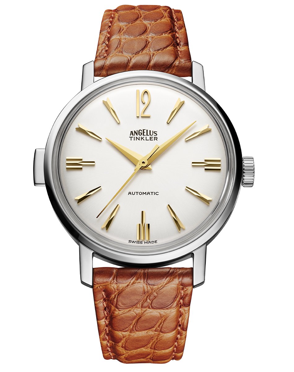 Angelus – Tinkler 1958, historisch inspirierte Spezialuhr mit Automatikwerk und hellem Zifferblatt
