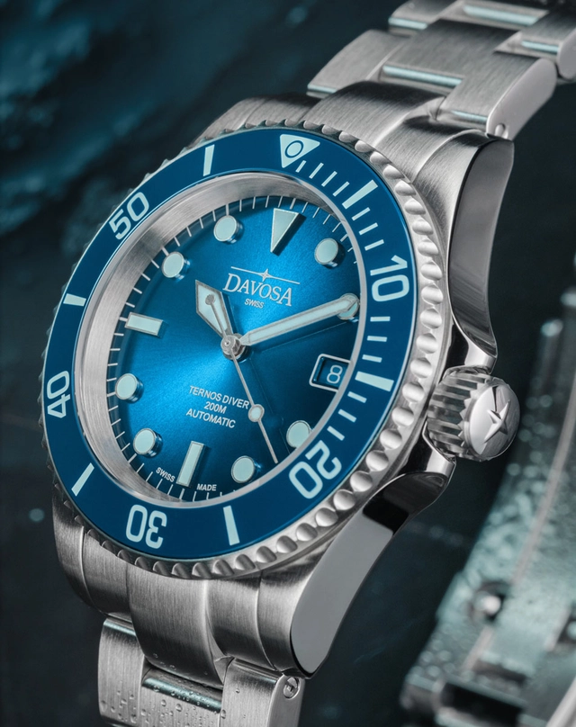 Davosa Ternos Diver Blue Lagoon mit 3-reihigem Stahlband