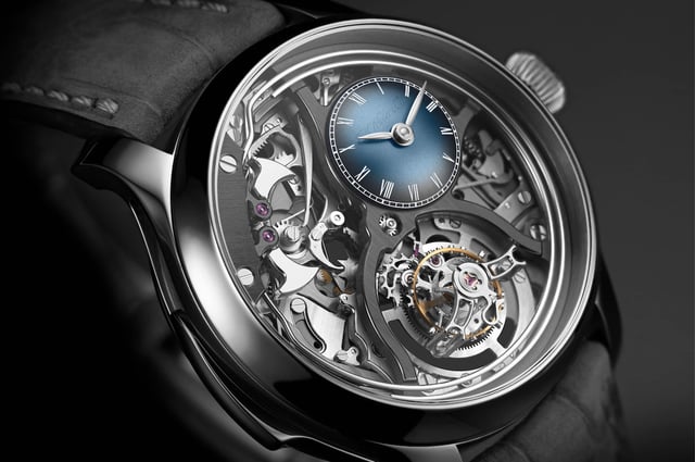 Nahaufnahme, Vorderseite, Zifferblatt, Saphirglas der H.Moser-Cie-Endeavour Minute Repeater Cylindrical Tourbillon Skeleton