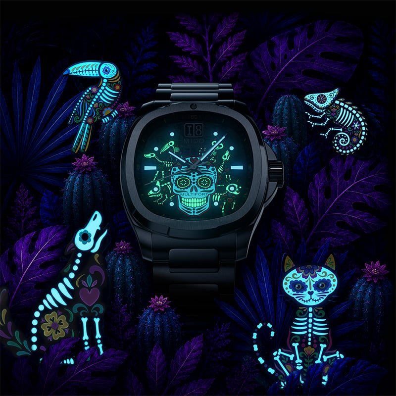 Mido Multifort TV Big Date Día de los Muertos Alebrijes Special Edition: Nachtansicht Uhr