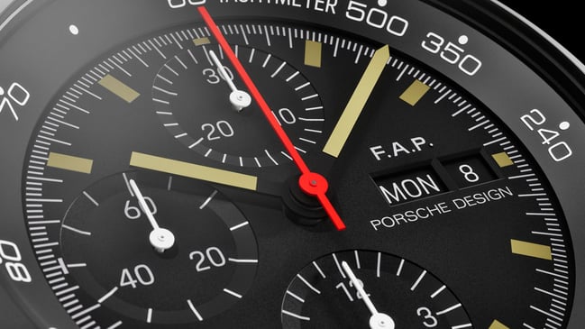 Porsche Design: Jubiläumsedition 90 Jahre F. A. Porsche Zifferblattdetail