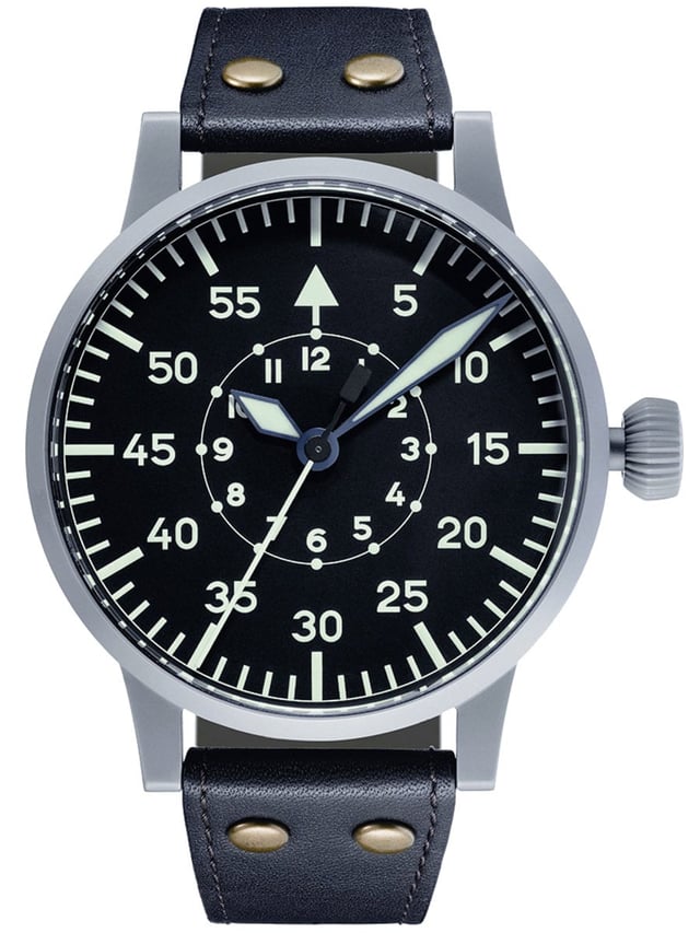 Laco: Nachbau der historischen Beobachtungsuhr mit 55 mm Durchmesser und Baumuster-B-Zifferblatt