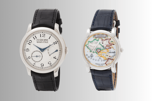 Die F.P. Journe Chronomètre Souverain und die Vacheron Constantin Mercator von vorne