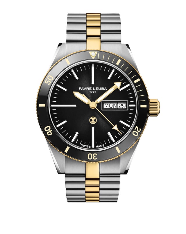 Favre Leuba: Deep Raider Day-Date Bicolor mit schwarzem Zifferblatt
