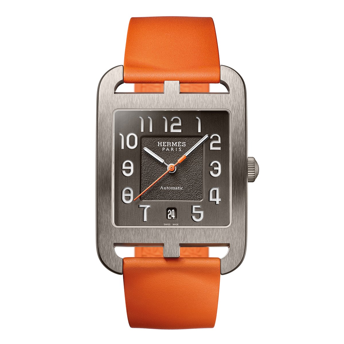 Hermès Cape Cod mit Titangehäuse, Uhr mit orangenem Band