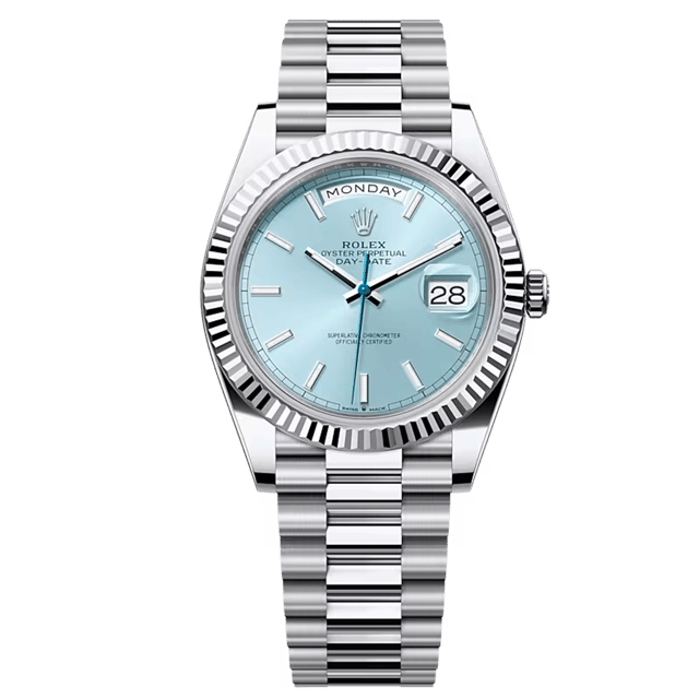 Rolex Day-Date Platinuhr 228236 mit eisblauem Zifferblatt