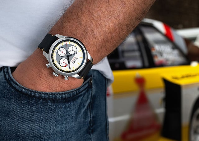 Union Glashuette Belisar Chronograph Limitierte Edition Silvretta Classic 2026, Uhr am Handgelenk