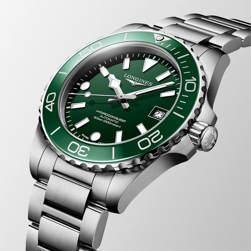 Longines HydroConquest, Ref. L3.779.4.06, Edelstahluhr mit Zifferblatt in Grün