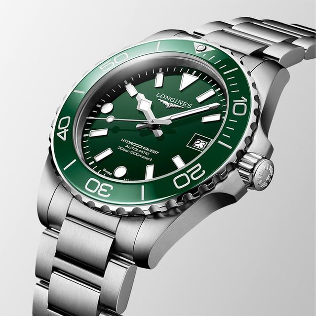 Longines HydroConquest, Ref. L3.779.4.06, Edelstahluhr mit Zifferblatt in Grün