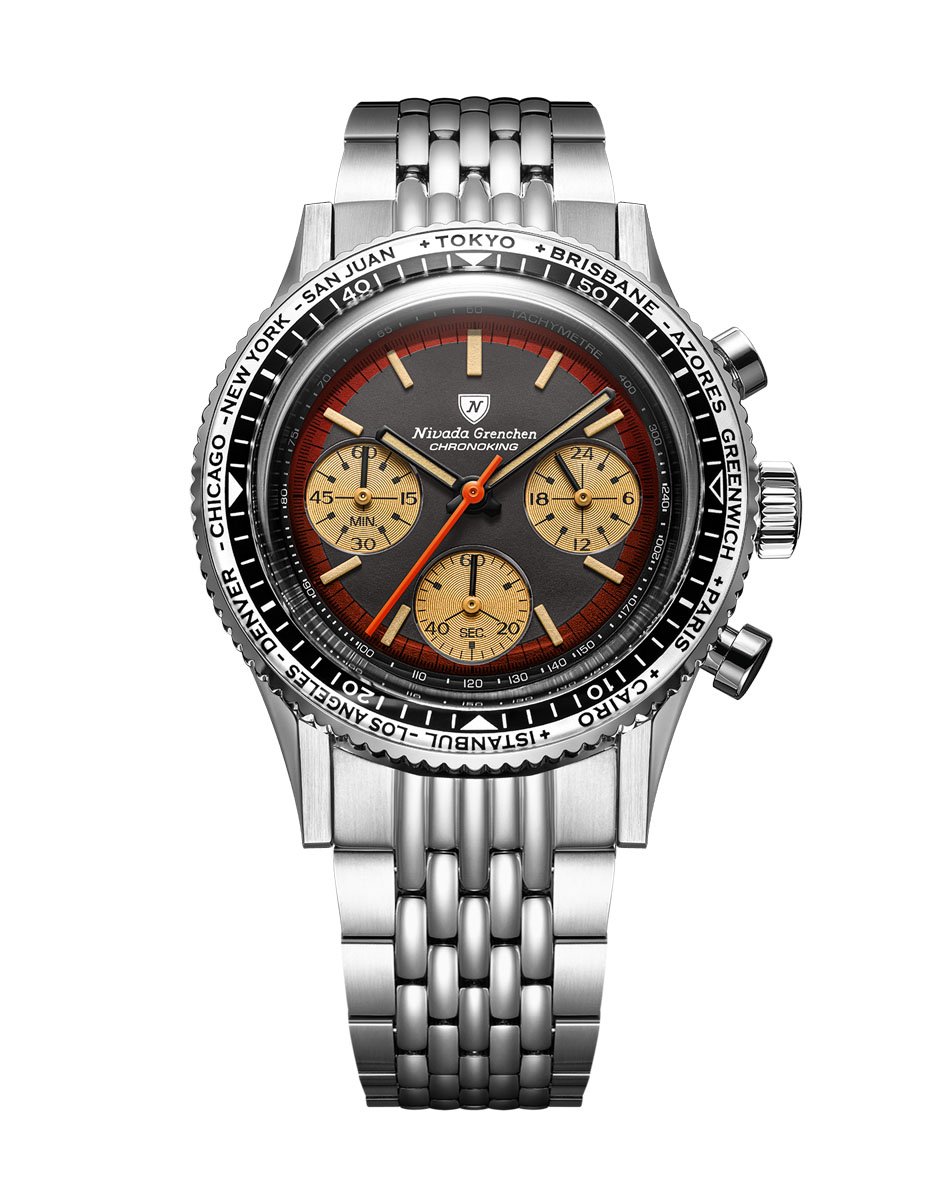 Nivada Grenchen: Chronoking Mecaquartz Racing mit Zifferblatt in Black Amber