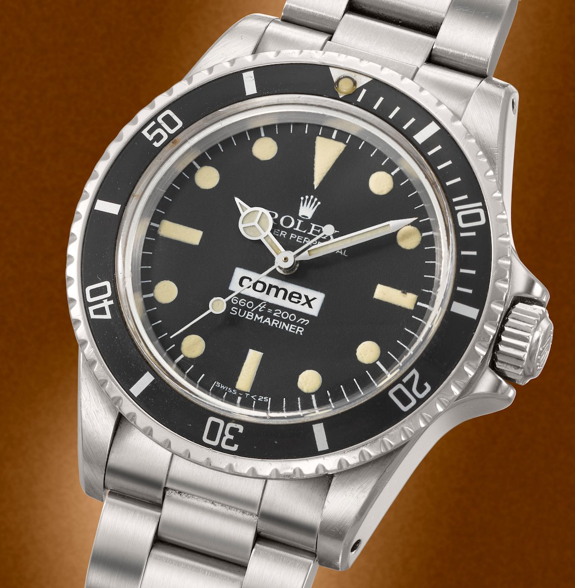 Nahaufnahme des Zifferblattes der Rolex COMEX Submariner, reference 5514
