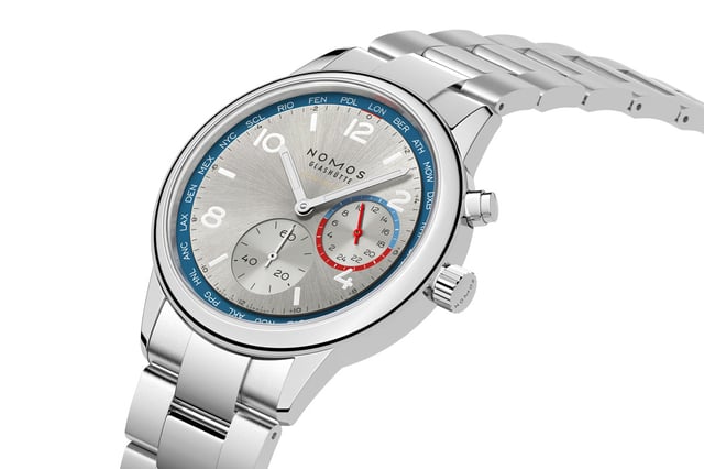 Nomos Glashütte: Club Sport neomatik Weltzeit silber Halbseite