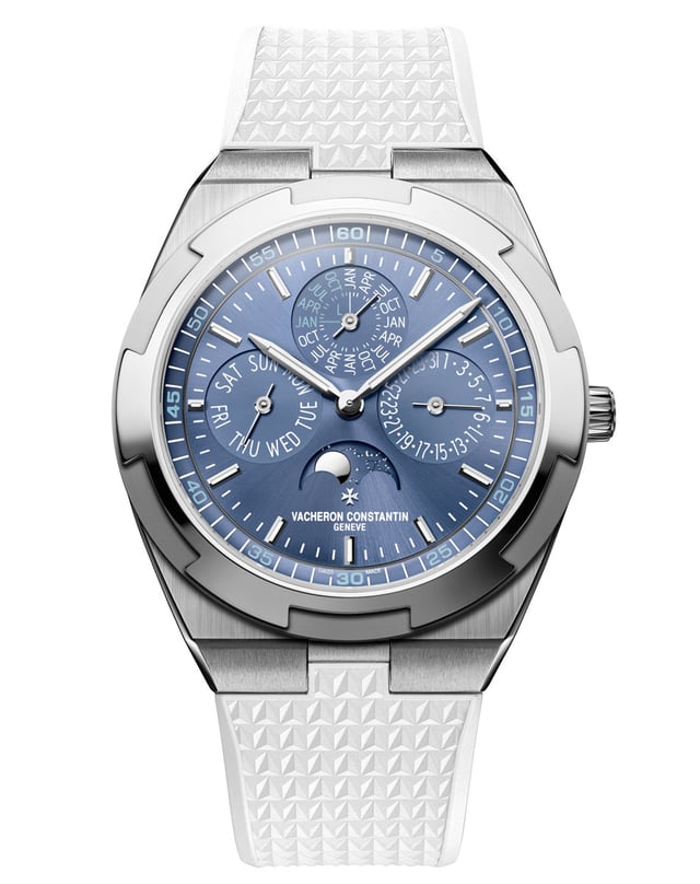 Vacheron Constantin: Overseas Ewiger Kalender extra-flach Azurblau mit weißem Kautschukband