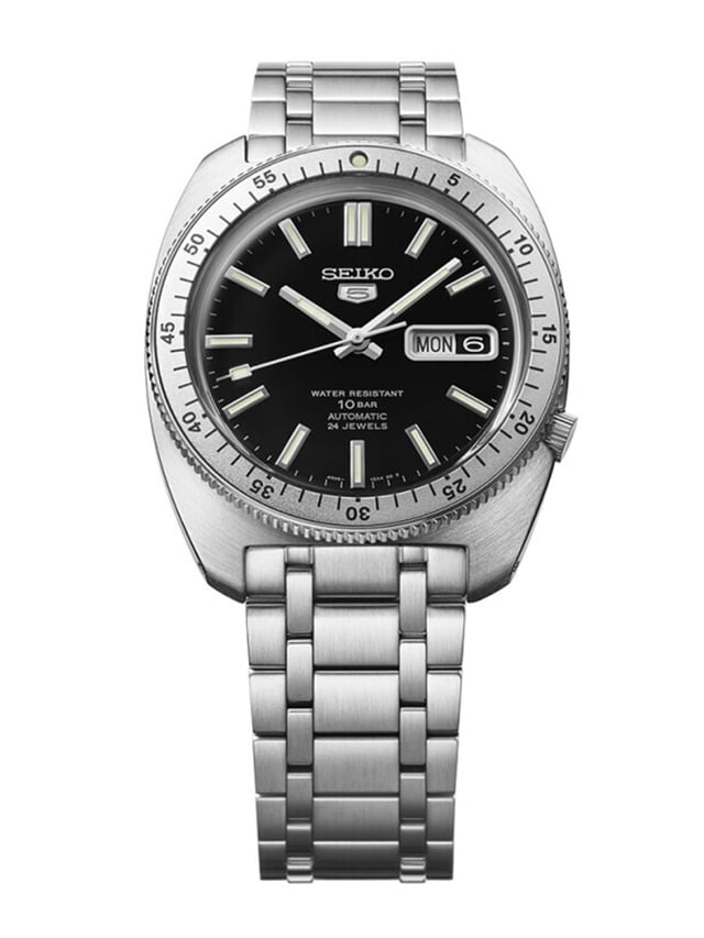 Seiko 5 Sports Heritage Design Re-creation Limited Edition SRPL93K1, Edelstahluhr mit schwarzem Zifferblatt