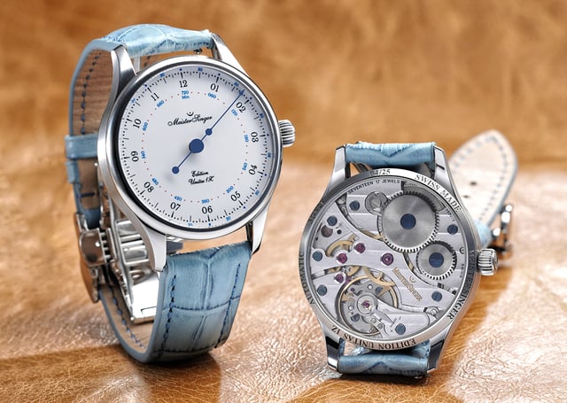 Meistersinger Edition Unitas 1Z, zwei Uhren, Frontseite und Rückansicht