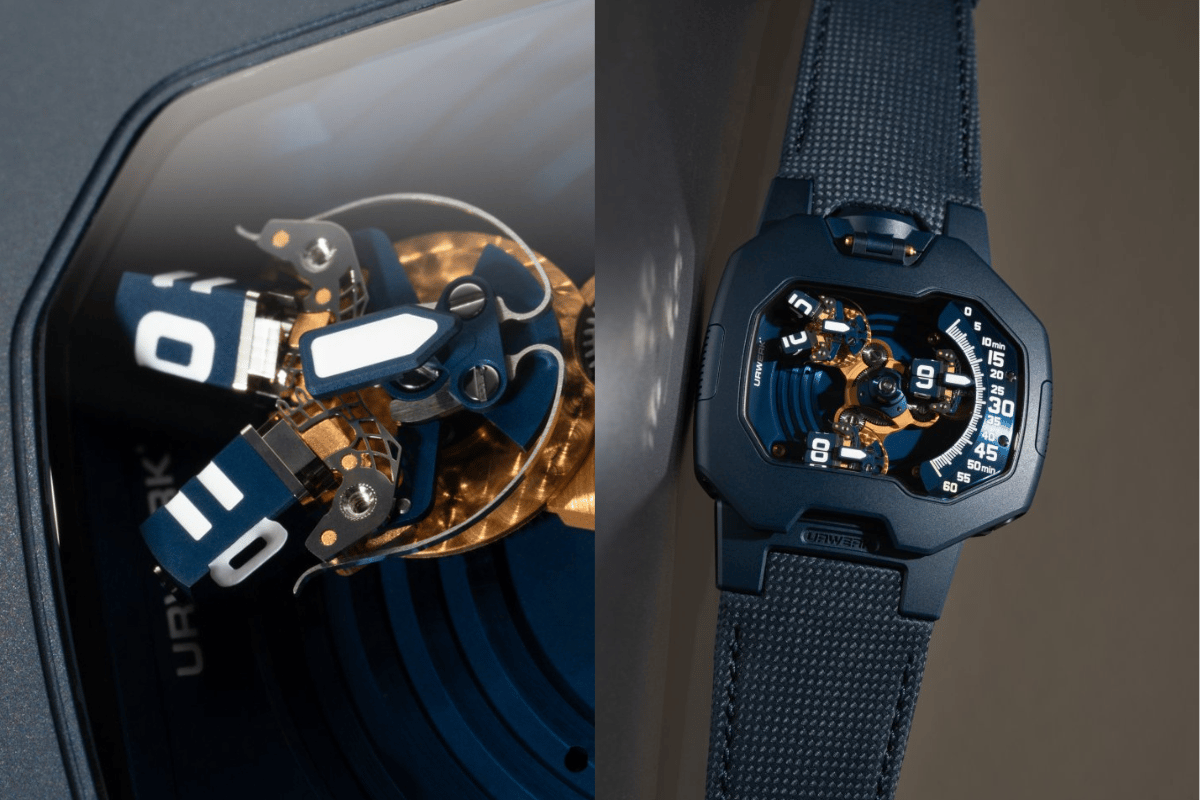 Detail, nahaufnahme der Urwerk UR-120 Blue Planet