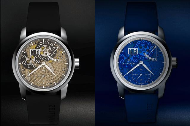 Beide versionen der Zeitwinkel 173° Saphir Bleu & Fumé 
