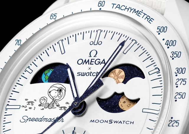 MoonSwatch Mission to Earthphase – Moonshine Gold, Referenz SO33W701L, Detailaufnahme