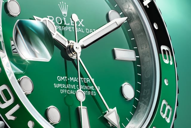 Detail, Zifferblatt, grün, Rolex GMT-Master II Pepsi